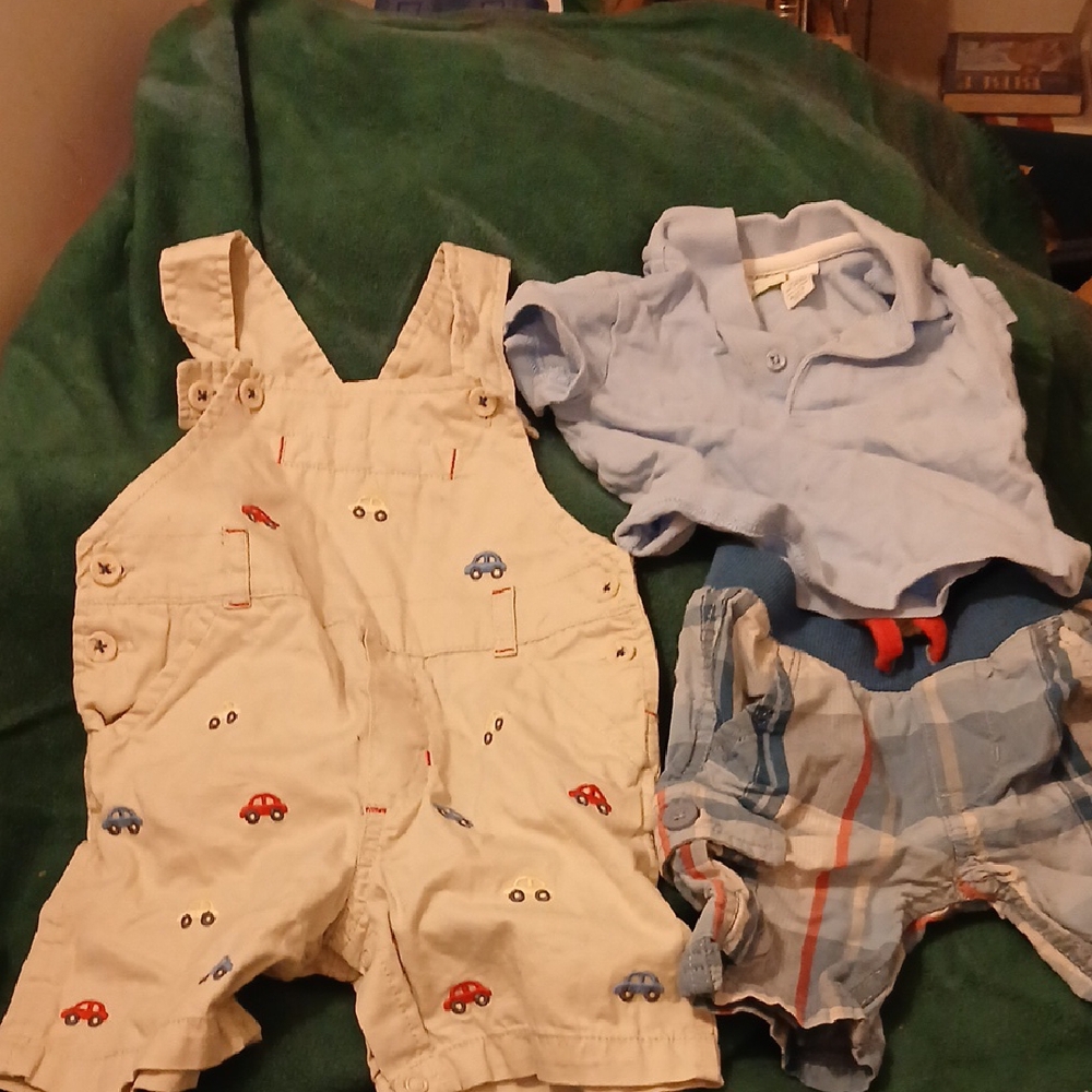 First Impressions Cream Romper and Blue Shirt Set shirt,shorts 3 pieces